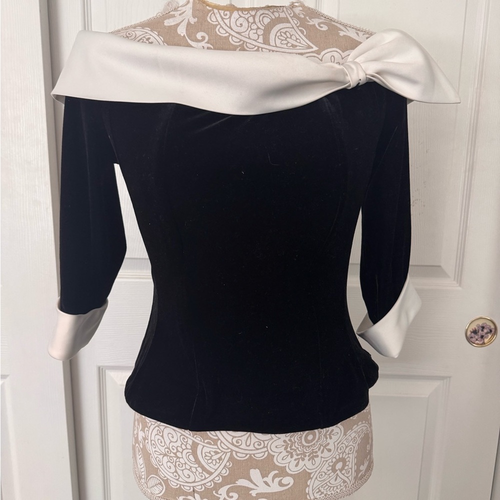 Alex Evenings Black and White Corset Bow Top